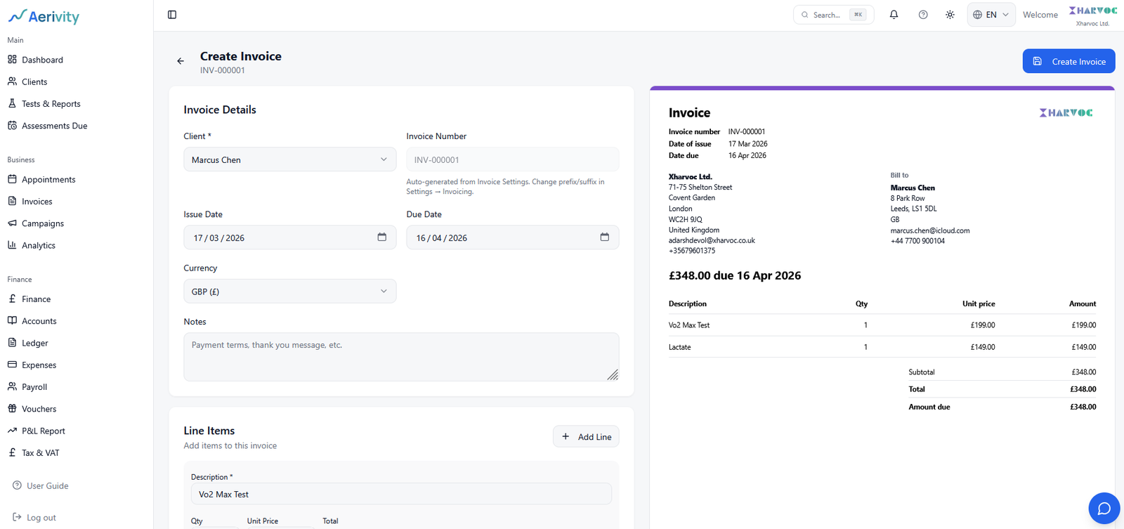 Finance Suite – Aerivity feature screenshot